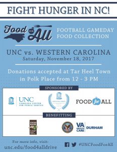 Flier for the Tar Heel Town Food Collection Event on November 18, 2017